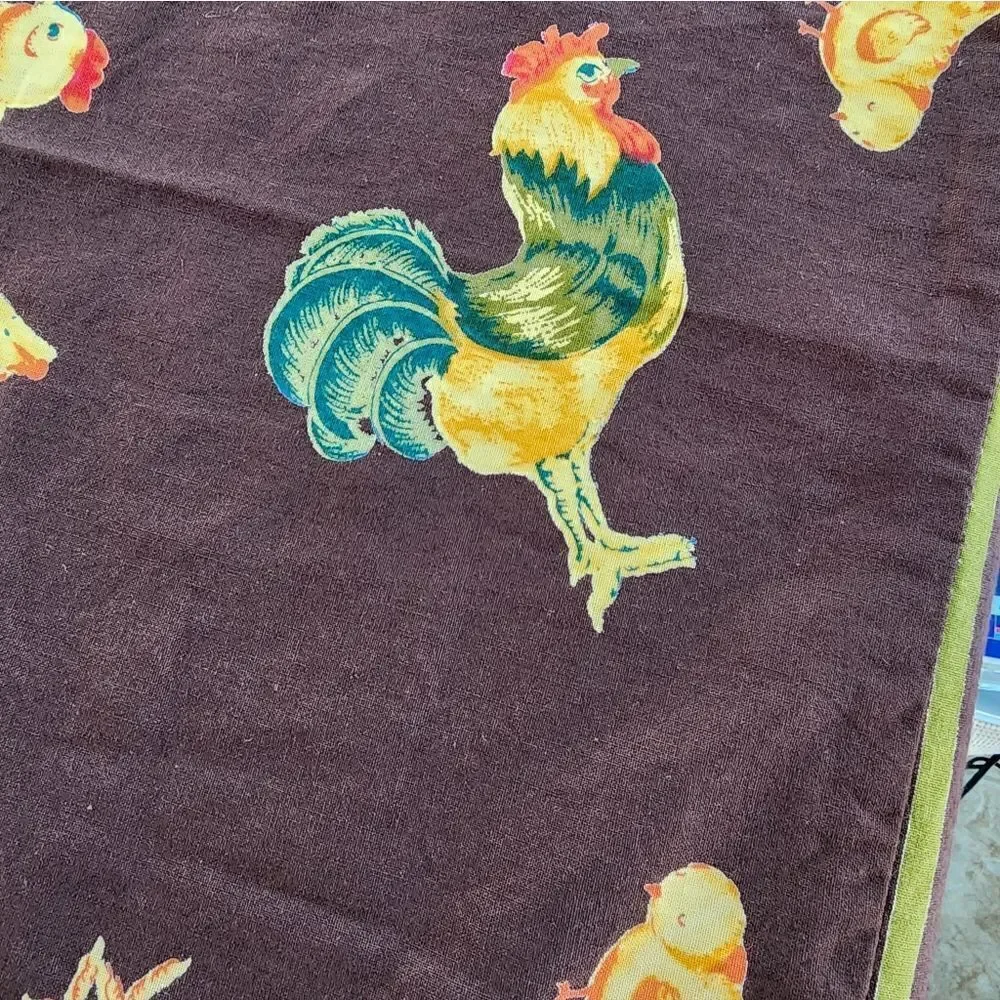 April Cornell Farm House Chicken & Rooster Tablecloth Napkins Chocolate Brown